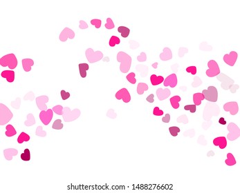 Crimson hearts confetti Valentines Day vector background. Charming flying hearts shapes illustration. Love concert party graphic design.