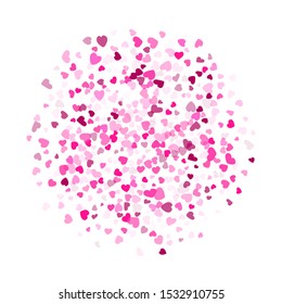 Crimson hearts confetti Valentines Day vector background. Fantastic falling hearts scatter illustration. Love concert party graphic design.
