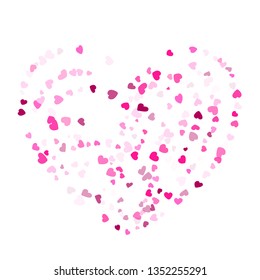 Crimson hearts confetti wedding event vector background. Cute flying hearts shapes illustration. Love concert party graphic design.