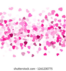 Crimson hearts confetti wedding vector background. Dreamy falling hearts shapes illustration. Love concert party graphic design.