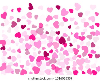 Crimson hearts confetti wedding vector background. Retro falling hearts scatter illustration. Love concert party graphic design.