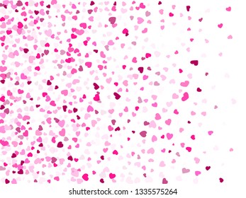 Crimson hearts confetti wedding vector background. Abstract falling hearts scatter illustration. Love concert holiday graphic design.