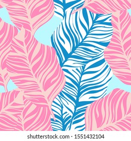 Crimson Jungle Tree Vector Seamless Pattern. Indigo Vintage Banana Backdrop Brazil Style. Water Tree Tropical Texture. Gloss Jungle Leaf Backdrop
