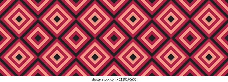 Crimson, pink, and black abstract line geometric diagonal square seamless pattern banner background. Vector illustration.