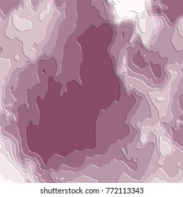 crimson red 3D abstract pattern with embossed flat colored curved areas in different shades, vector illustration