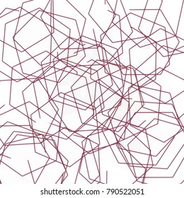 crimson red abstract scribble pattern with hexagonal elements and loose lines on white background, vector illustration