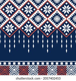 Crimson Red Geometric ethnic oriental seamless pattern thai traditional Design for background,carpet,wallpaper,clothing,wrapping,Batik,fabric,Vector illustration.embroidery style