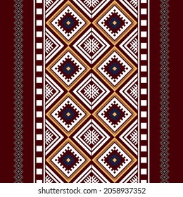 Crimson Red Geometric ethnic oriental seamless pattern thai traditional Design for background,carpet,wallpaper,clothing,wrapping,Batik,fabric,Vector illustration.embroidery style
