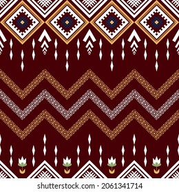 Crimson Red Geometric ethnic oriental seamless pattern thai traditional Design for background,carpet,wallpaper,clothing,wrapping,Batik,fabric,Vector illustration.embroidery style