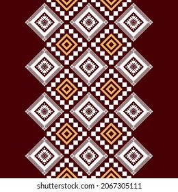 Crimson red Gold Geometric ethnic oriental seamless pattern thai traditional Design for background,carpet,wallpaper,clothing,wrapping,Batik,fabric,Vector illustration.embroidery style