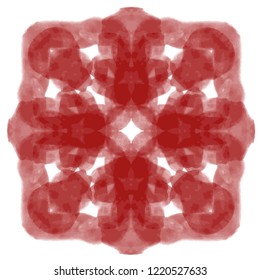 crimson red watercolor squared mandala star pattern on white background, vector illustration