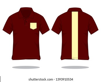 Crimson Short Sleeve Polo Shirt with Light Yellow Pocket and Single Line in Back Design on White Background.
Front and back view, vector file.