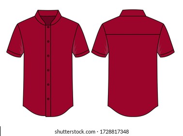 Crimson Short Sleeve Uniform Shirt Vector For Template.Front And Back Views,