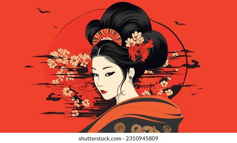 Crimson Splendor: The Enchanting Geisha in Ukiyo-e