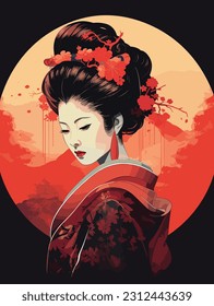 Crimson Splendor: The Enchanting Geisha in Ukiyo-e