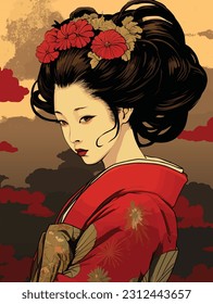 Crimson Splendor: The Enchanting Geisha in Ukiyo-e