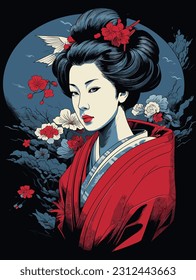 Crimson Splendor: The Enchanting Geisha in Ukiyo-e