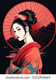 Crimson Splendor: The Enchanting Geisha in Ukiyo-e