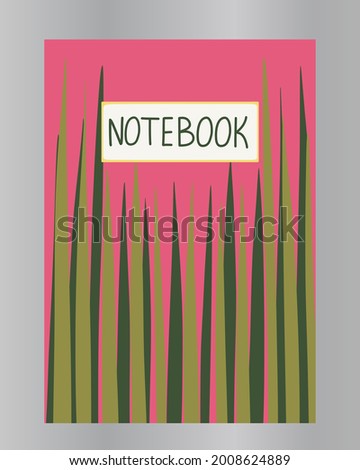 Crimson sunset theme cover in modern trendy vector flat style. Hand drawn notepad template with grass and red sky. Design concept for workbook, school book, title sheet, notebook, notepad, scratchpad