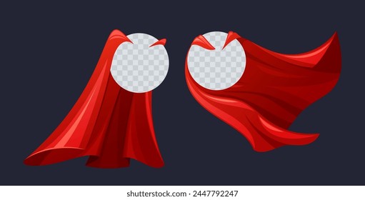 Crimson Superhero Cloak with Round Transparent Frame Billows With Heroic Flair, Cape with Red Hue Igniting Courage