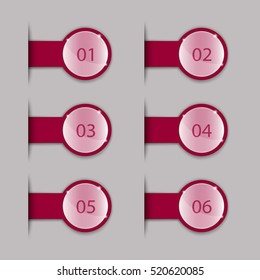 Crimson Tabs for Webpages. Set on a Light Background. EPS-10. Mesh Gradient, shadow and Transparency were Used. 