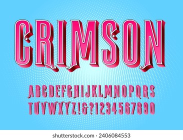 Crimson is a tall elegant condensed alphabet in pink and magenta hues.