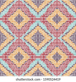 Crimson Textile Tribal. Blue Tile Vector Seamless Pattern. Ethnic Chevron Psychedelic Background. Scarlet Navajo Fashion Wallpaper. Watercolor Tile Indonesian.