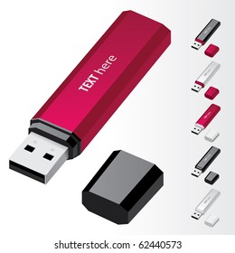 Crimson USB Flash Drive vector icons