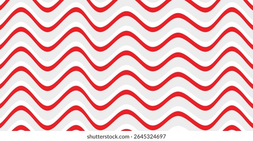 Crimson Waves: A Dynamic Pattern of Scarlet and White Rhythmic Undulations, a Serpentine Design Evoking Festive Energy and Playful Visual Vibrancy on a Gray canvas