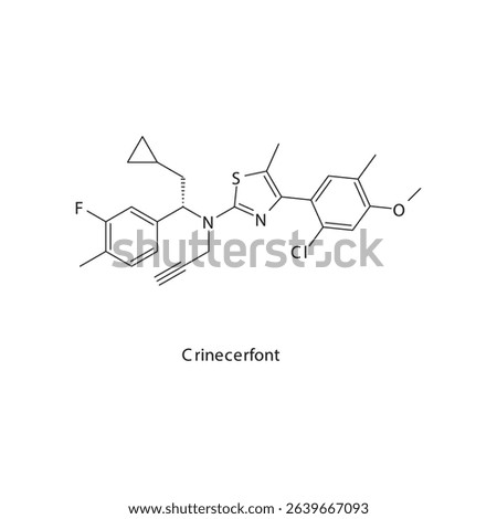Crinecerfont chemical structure skeletal formula. CRF1 receptor antagonist drug used to treat Congenital adrenal hyperplasia (CAH), cortisol regulation disorders. Simple schematic illustration.