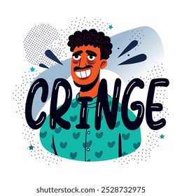 Cringe character sticker in flat style