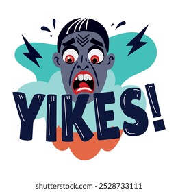 Cringe character with yikes typography, a flat style sticker