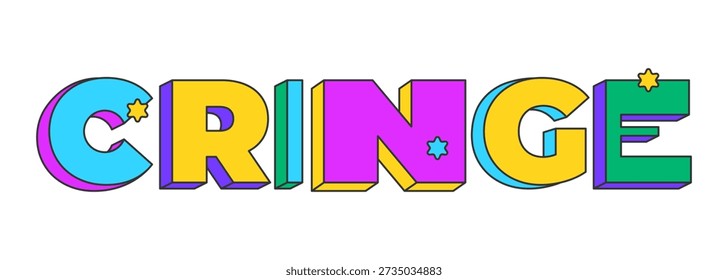 Spielerisches 3D-Textdesign abspritzen. Unangenehmer Moment. Peinliche Reaktion. Schande aus zweiter Hand. Unbehagen-Stimmung. Mehrfarbige Blockbuchstaben. Retro funky Stil mit Sternen. Popkultur. Montserrat-Schriftart verwendet