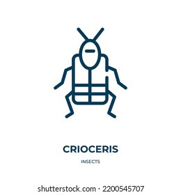 Icono de Crioceris. Ilustración vectorial lineal de la colección de insectos. Símbolo de icono de esquema crítico. Símbolo de línea delgada para uso en aplicaciones web y móviles, logotipo, medios impresos.