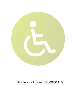  Cripple Icon White On Blue Background Vector Image. Disabled Person Rounded Icon. Vector Illustration Style Is A Green Gradiant Flat Iconic Disabled Person Symbol Inside A Circle