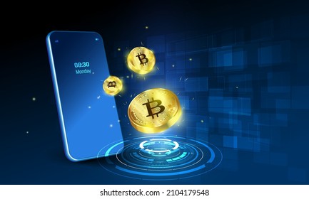 Moneda de Cripto, Bitcoin Crypto en Mobile. Vector de banners