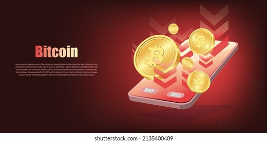 Cripto currency, Bitcoin Crypto on Mobile.Bitcoin currency. Crypto coin with downtrend graph. International stock exchange. Bitcoin uptrend