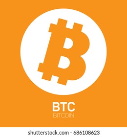 Cripto currency Bitcoin flat vector logo, icon for web, sticker for print. Popular E-currency on cryptographic technologies