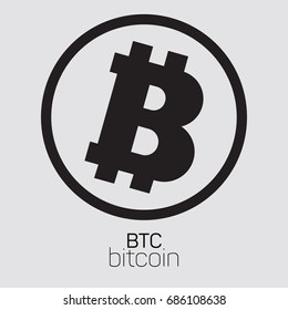 Cripto currency Bitcoin flat vector logo, icon for web, sticker for print. Popular E-currency on cryptographic technologies