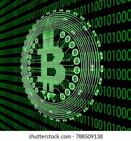 Cripto currency bitcoin. Global internet worldwide. Abstract Matrix Background. Binary Computer Code. Vector Tech Background.