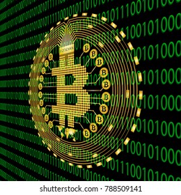 Cripto currency bitcoin. Global internet worldwide. Abstract Matrix Background. Binary Computer Code. Vector Tech Background.