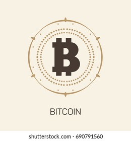 Cripto currency Bitcoin vector logo, icon for web, sticker for print. A crypto currency sign in hipster style, with minimal vintage elements.