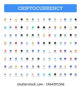 Iconos de la cadena de bloqueo de Criptocurrency aislaron fondo blanco. Establecer moneda virtual.