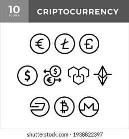 Criptocurrency blockchain icons a yellow background. Set virtual currency.Vector trading signs: bitcoin, ethereum, monero, litecoin,dash. Blockchain icon. money exchange icon