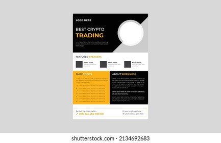 Criptocurrency Trading Event Flyer, Criptocurrency Concept Flyer Template, Concept Of Virtual Criptocurrency Flyer, Poster, Vector.