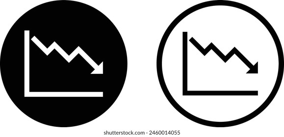 Crisis arrow icon set in two styles . Arrow pointing downwards showing crisis icon . arrow going down stock icon vector