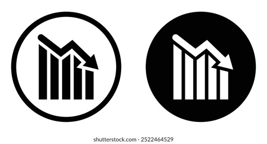 Conjunto de iconos de Vector de flecha de crisis. Flecha que apunta hacia abajo mostrando el signo de la crisis. Flecha que baja el símbolo de la acción. Diagrama gráfico. Pictograma del informe financiero.