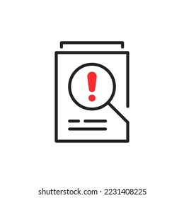 crisis audit or assessment icon with thin line paperwork. simple outline alert doc symbol logotype graphic web design isolated on white. concept of important tax statistics or business procedure sign