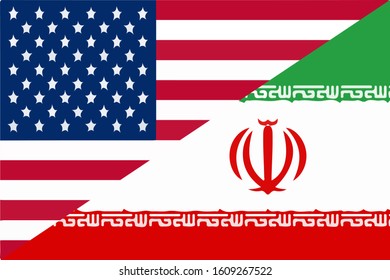Crisis between USA and Iran by their flags