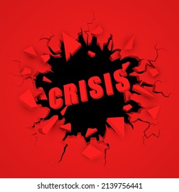 Crisis. Broken wall with a hole. Vector illustration.